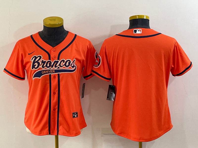 Women's Denver Broncos Blank Orange With Patch Cool Base Stitched Baseball Jersey(Run Small)